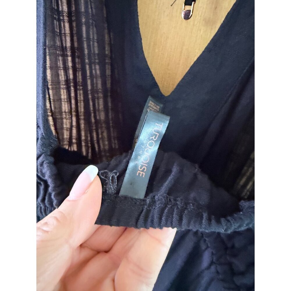 Turquoise Couture Womens Flouncy Mini Dress Size Medium Black Pullover Beach - Picture 6 of 10